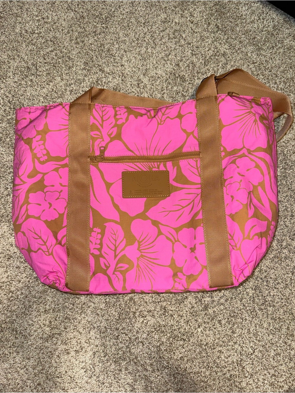 ALOHA Collection Pink and Tan Floral Tote